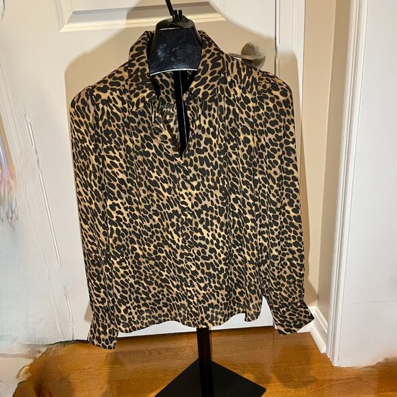 Daniel Rainn Leopard Print Blouse Size L Long Sleeve - Picture 6 of 9